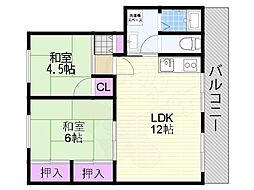 新北野コーポA棟 2LDKの間取図画像