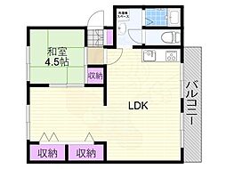 新北野コーポA棟 1LDKの間取図画像