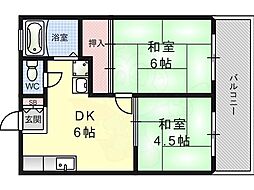 ハイツみやこやA棟 2DKの間取図画像