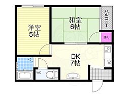 レジデンス三津屋 2DKの間取図画像