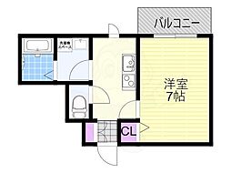 グローリア新北野 1Kの間取図画像