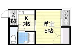 サンシャイン東住吉A棟 1Kの間取図画像