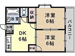 喜連ロイヤル1号館 2DKの間取図画像