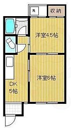 グリーンハイム公園南矢田A棟 2Kの間取図画像