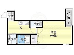 フジパレス長居公園 1Kの間取図画像