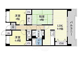平野元町日興マンション 3LDKの間取図画像