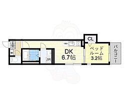 ハーモニーテラス平野西II 1DKの間取図画像