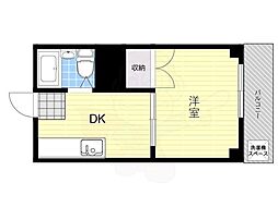 喜連ロイヤル2号館 1DKの間取図画像