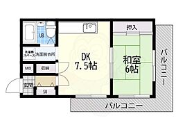 ネオポルテK.U. 1DKの間取図画像