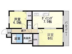 デイグラン長居公園 2LDKの間取図画像