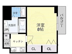 グローハイツ平野本町 1Kの間取図画像