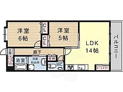 コーラルハイツ平野 2LDKの間取図画像