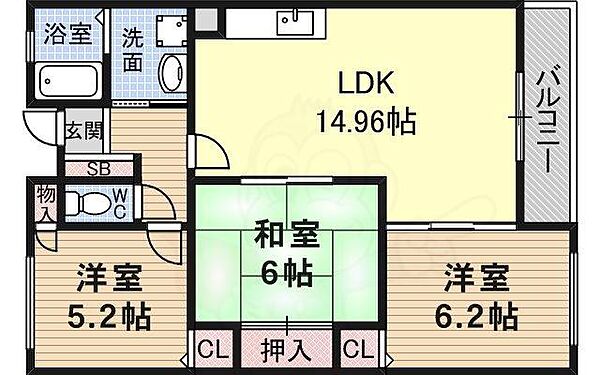 大阪府茨木市真砂２丁目(賃貸マンション3LDK・4階・70.44㎡)の写真 その2