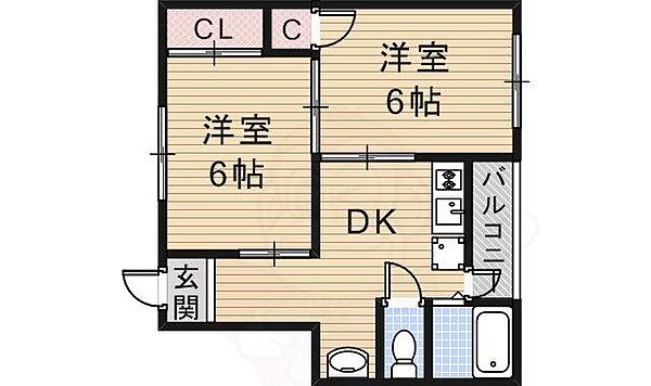 大阪府茨木市上中条２丁目(賃貸マンション2DK・2階・43.00㎡)の写真 その2