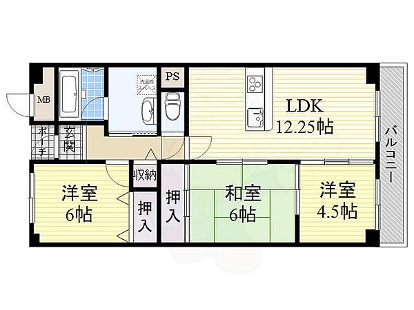 大阪府茨木市若園町(賃貸マンション3LDK・4階・66.37㎡)の写真 その2