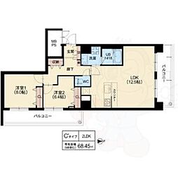 茨木市天王1丁目マンション 2LDKの間取図画像