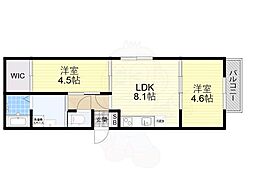 大阪モノレール本線 山田駅 徒歩7分の賃貸アパート 3階2LDKの間取り