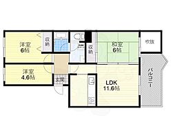 JR東海道・山陽本線 岸辺駅 徒歩28分の賃貸マンション 2階3LDKの間取り
