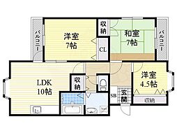 JR東海道・山陽本線 JR総持寺駅 徒歩28分の賃貸マンション 3階3LDKの間取り