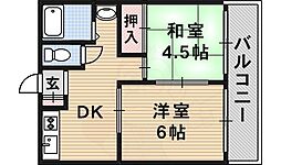 梁守マンション 2DKの間取図画像