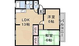 阪急京都本線 茨木市駅 徒歩26分の賃貸アパート 2階2LDKの間取り