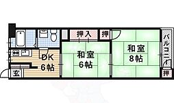 三和住宅第6マンション 2DKの間取図画像