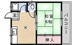 椿ハイツ 1Kの間取図画像
