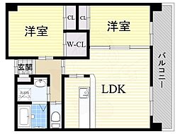 AuroraCourt南摂津 2LDKの間取図画像