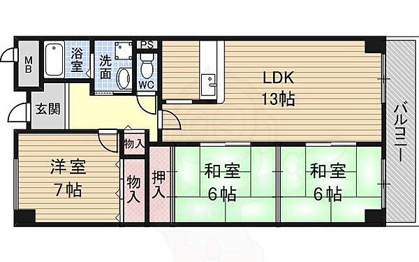 大阪府茨木市真砂３丁目(賃貸マンション3LDK・4階・80.00㎡)の写真 その2