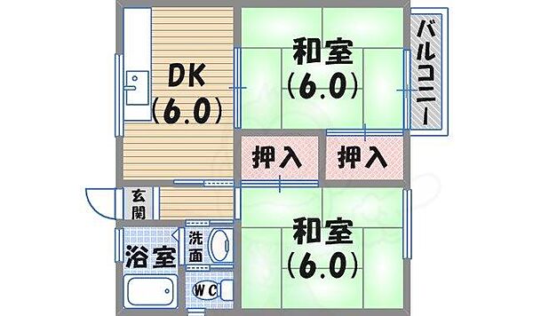 株元ハイツ ｜兵庫県西宮市樋ノ口町１丁目(賃貸アパート2DK・1階・43.00㎡)の写真 その2