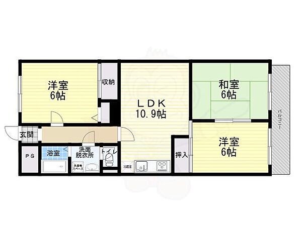 グロリオーサ甲東 ｜兵庫県西宮市下大市東町(賃貸マンション3LDK・3階・63.20㎡)の写真 その2