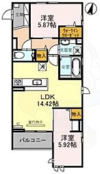 カームテラス甲子園口 2LDKの間取図画像