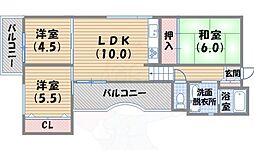 ロイヤルメゾン甲東園4 3LDKの間取図画像