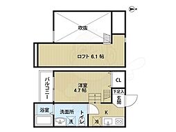 JR阪和線 鳳駅 徒歩9分の賃貸アパート 2階ワンルームの間取り
