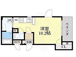 JR阪和線 鳳駅 徒歩3分の賃貸マンション 3階ワンルームの間取り