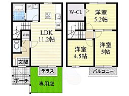 Osaka Metro御堂筋線 なかもず駅 徒歩9分の賃貸テラスハウス 1階3LDKの間取り
