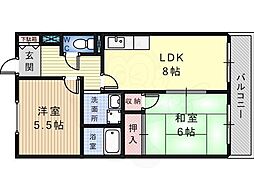 パルハイツA 1階2LDKの間取り