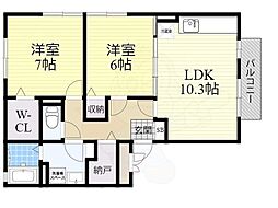 Osaka Metro御堂筋線 なかもず駅 徒歩7分の賃貸アパート 1階2LDKの間取り