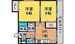 ガーデンヒルオギ 2DKの間取図画像