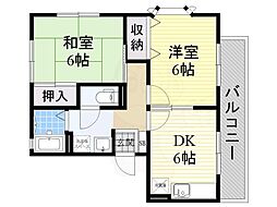 ハイカムール梅寿 2DKの間取図画像