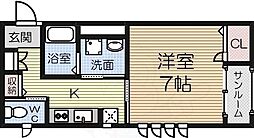 ロイヤルコート津久野 1Kの間取図画像