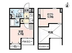 メゾンブラン北野田 1Kの間取図画像
