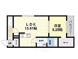 アネッサ堺東 3階1LDKの間取り