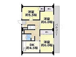 ビレッジハウス草部5号棟 3DKの間取図画像