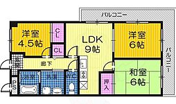 リバティ初芝 3LDKの間取図画像