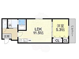 堺市北区百舌鳥梅町1丁アパート 1LDKの間取図画像