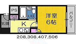 プレアール堺東 1Kの間取図画像