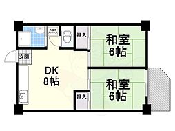 ビレッジハウス泉北栂タワー 2DKの間取図画像