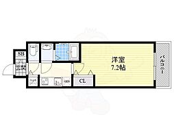 プランドール北浜 1Kの間取図画像