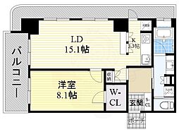 リーガルタワー船場 1LDKの間取図画像